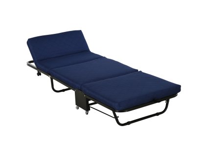 HOMCOM Skládací postel pro hosty 2 v 1 s nastavitelným čelem a kolečky, ocelový rám, pěna, modrá 184x65x26cm pro flexibilní spaní | Aosom.de