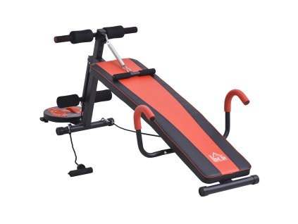 HOMCOM Sit Up Bench nastavitelná tréninková lavice na břicho polstrovaná 120kg nosnost červená černá 166x53x52-60cm pro efektivní trénink břicha | Aosom.de