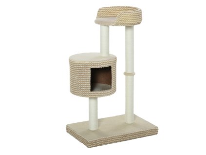 Škrabadlo PawHut s plošinami a hrazdou, domeček pro malé kočky, béžová a káva, 61 x 41 x 96 cm, ideální pro milovníky koček | Aosom.de