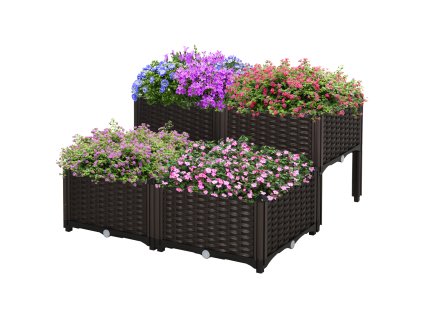 Outsunny vyvýšený ratanový truhlík 40x40x44cm s drenážními otvory z PP, hnědý pro zahradní balkon | Aosom.de