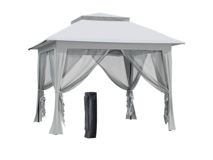 Outsunny skládací altán pop-up stan zahradní altán vč. tašky na kolečkách ocel+Oxford+mesh šedá 3,64x3,64x2,94m | Aosom