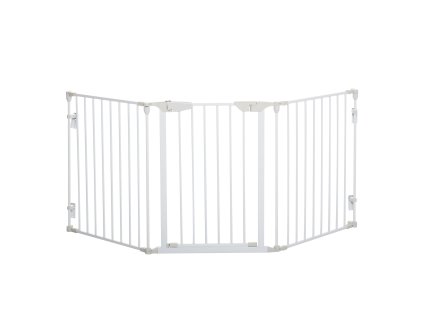 PawHut zábrana pro psy 3 prvky s bezpečnostními dvířky Bezpečnostní brána plastová bílá 180x3x74,5cm pro bezpečnou ochranu psů | Aosom.de