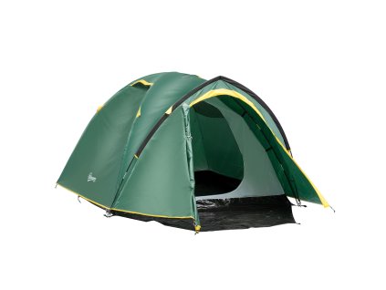Outsunny kopulovitý stan pro 2-3 osoby 190T polyester ze skelných vláken zelená+žlutá 325x183x130cm kolíky | Aosom