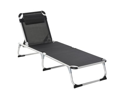 Zahradní lehátko Outsunny 5-směrně nastavitelné skládací ergonomické lehátko se síťovinou černé 170 x 60 x 76 cm pro hodiny relaxace venku | Aosom.de