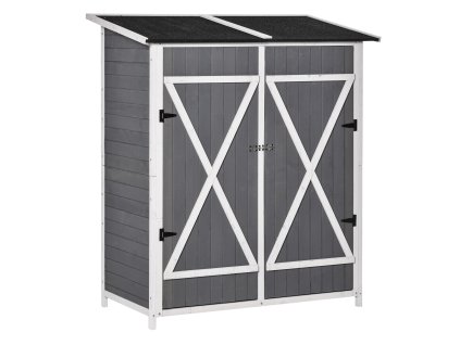 Outsunny kůlna na nářadí zahradní kůlna 2 dveře asfaltová střecha jedlové dřevo šedá+bílá 139x75x160cm | Aosom