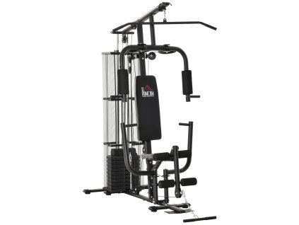 HOMCOM Gym Multigym fitness stanice s činkami, stahování lat a zkracování nohou, kov a PU syntetická kůže, černá| Aosom
