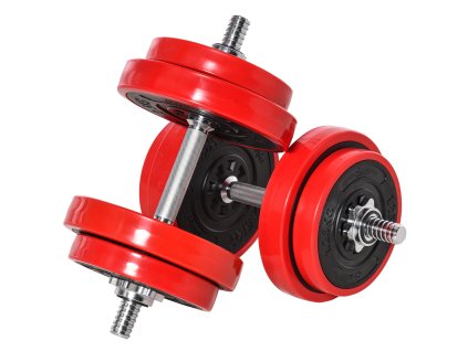 HOMCOM Sada činek 20KGS 2-IN-1 Nastavitelné činky a činky Červená černá pro domácí fitness a svalový trénink 21,5x21,5x3,8cm | Aosom.de