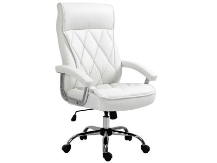 Kancelářská židle Vinsetto imitace kůže, ergonomická kancelářská židle, otočná židle s houpací funkcí, výškově nastavitelná, bílá| Aosom