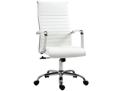 Kancelářská židle Vinsetto s houpací funkcí ergonomická kolečka otočná o 360° ocelové nohy imitace kůže nosnost 120 kg 54 x 62 x 104-114 cm Bílá | Aosom.de