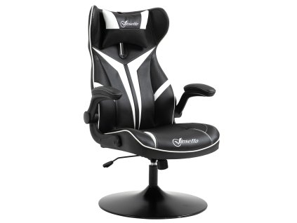 Herní židle Vinsetto ergonomická počítačová židle s funkcí houpání otočná židle výškově nastavitelná ocel černá+bílá 67 x 75 x 106-112 cm | Aosom