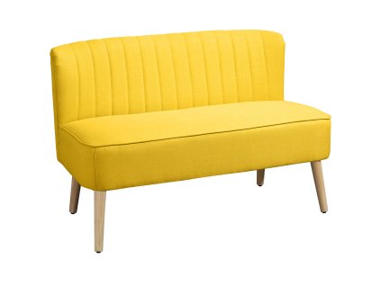 HOMCOM 2místná látková pohovka čalouněná sedací souprava nábytek obývací pokoj pohovka dřevo pěna žlutá 117 x 56,5 x 77 cm | Aosom
