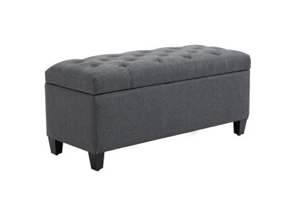 HOMCOM Lavice čalouněná s úložným prostorem 100 x 40 x 44 cm, truhlicová lavice z polyesteru připomínajícího len a kaučukového dřeva v tmavě šedé barvě | Aosom.de