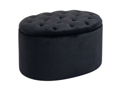 HOMCOM Lavice v černé barvě Moderní čalouněná lavice s úložným prostorem, sametový polyester, kaučukové dřevo, oválný tvar, 71x52x42cm| Aosom