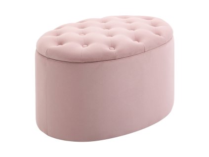 HOMCOM Lavice růžová čalouněná lavice s úložným prostorem 71x52x42cm ze sametového polyesteru a kaučukového dřeva oválného tvaru do obývacího pokoje | Aosom.de