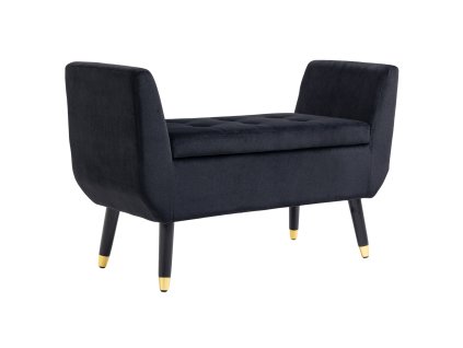 HOMCOM Luxusní čalouněná lavice s úložným prostorem a područkami, sametový polyester, kaučukové dřevo, černá, 107x42x65cm do obývacího pokoje a předsíně | Aosom.de