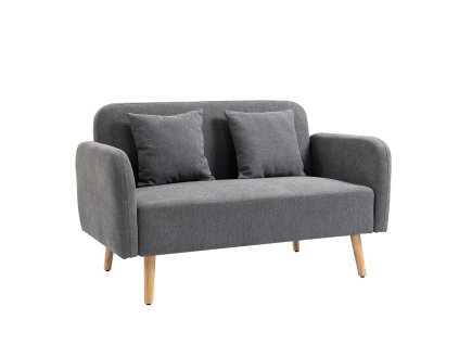 HOMCOM Dvoumístná rozkládací pohovka s polštáři, nastavitelné podnožky, sametový polyester, kaučukové dřevo, pěna, 2místná, potah látka| Aosom