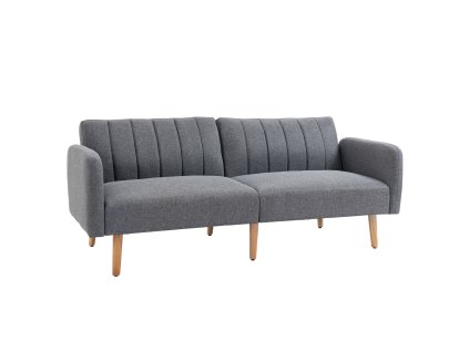 HOMCOM Rozkládací pohovka 2místná, rozkládací pohovka s funkcí spaní, polyester podobný lnu, kaučukové dřevo, šedá, 173x75x73cm| Aosom