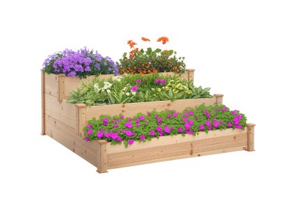 Outsunny vyvýšený záhon 3-patrový záhon na rostliny Záhon na bylinky Květinový záhon na balkon a zahradu z přírodního jedlového dřeva 124x124x56 cm | Aosom.de