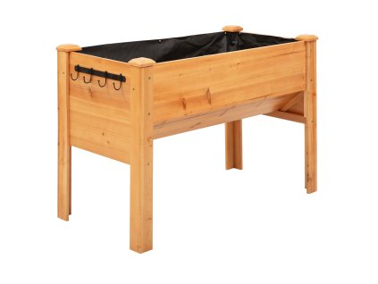 Vyvýšený záhonový truhlík na bylinky Outsunny ze dřeva s odtokovým otvorem a háčky, truhlík na nohy 124x60x81 cm v přírodní barvě | Aosom.de