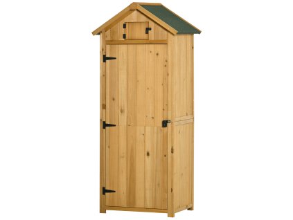 Outsunny zahradní skříňka zahradní kůlna na nářadí s policemi asfaltová střecha okno dřevo žlutá+zelená 77 x 54,2 x 179 cm | Aosom