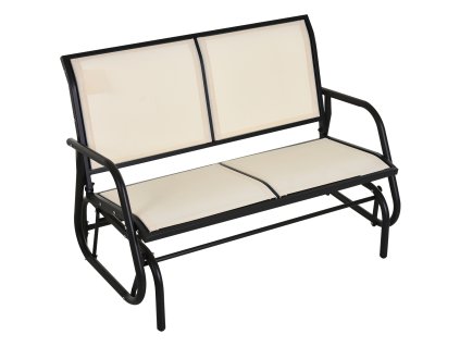 Outsunny houpací křeslo 2místná zahradní lavice zahradní houpačka lavice parková lavice kovový zahradní nábytek černá+béžová 120 x 70 x 85 cm | Aosom