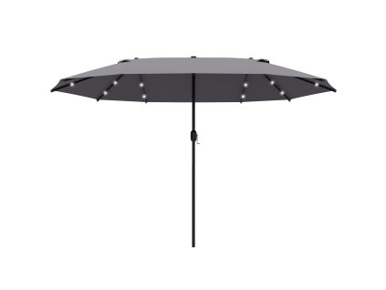 Slunečník Outsunny 440 x 260 cm s osvětlením LED, dvojitý slunečník s ruční klikou, oválný slunečník na terasu z kovu, tmavě šedý | Aosom.de