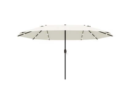 Outsunny dvojitý slunečník s LED diodami, 440 x 256 cm, zahradní slunečník s ruční klikou, slunečník na terasu v krémově bílé barvě pro zahradu a terasu | Aosom.de