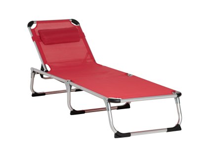 Zahradní lehátko Outsunny 5polohové nastavitelné skládací ergonomické lehátko se síťovinou červené 165 x 60 x 76 cm pro hodiny relaxace venku | Aosom.de