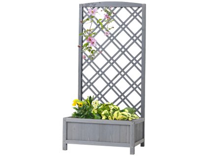Vyvýšený záhonový truhlík Outsunny s dřevěnou mříží, šedý, 60x30x122,5 cm pro zahradu a balkon | Aosom.de