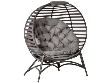 Outsunny papasan zahradní židle 2 koše polštáře oválné lounge křeslo skládací balkon terasa písek hnědá ocel 118x75x139cm | Aosom