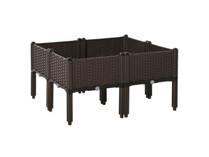 Outsunny vyvýšený záhon 4-dílný truhlík s odtokovými otvory ratanový vzhled DIY hnědý 40x40x44cm ideální pro zahradu a balkon | Aosom.de