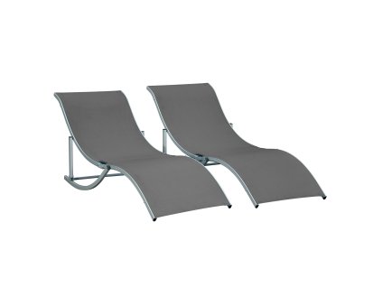 Outsunny sada 2 lehátek zahradní lehátka látková relaxační lehátka ergonomická hliníková Texteline tmavě šedá 165 x 61 x 63 cm | Aosom