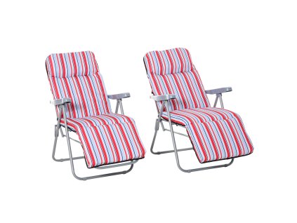 Outsunny lehátko sada 2 lehátek s polštářem skládací nastavitelné opěradlo ocel+polyester červená 60 x 75 x 65-102 cm| Aosom