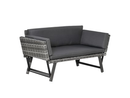 Outsunny polyratanová zahradní pohovka 2místná lounge pohovka šedá se sklopnými područkami ocel 129x63x67cm na zahradní terasu | Aosom.de