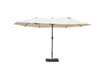 Outsunny dvojitý zahradní slunečník Slunečník na terasu s ruční klikou a stojanem na slunečník, oválný 460 x 270 x 240 cm, krémově bílý | Aosom.de