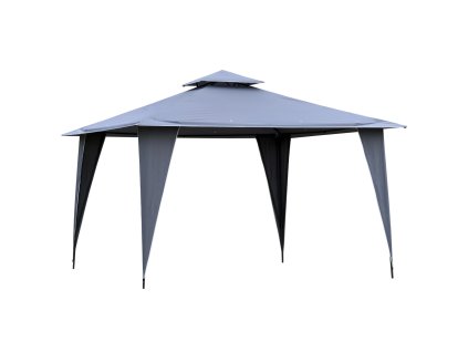 Outsunny altán party stan s dvojitou střechou 3,45x3,45 m kovový polyester šedý, voděodolný a odolný proti UV záření pro zahradní párty | Aosom.de