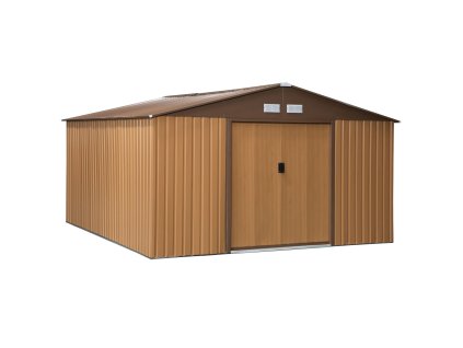 Koupit kůlnu na nářadí Outsunny, 340 x 386 x 200 cm, se základovou deskou, kůlna na nářadí, zahradní kůlna, zahradní domek, kov, hnědá | Aosom