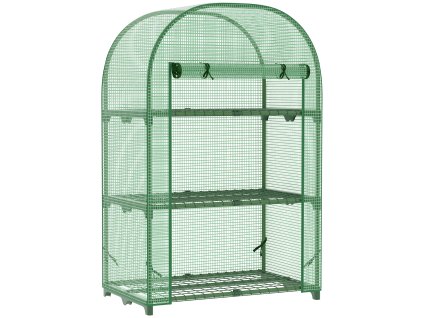 Outsunny fóliový skleník 3 police, mini skleník na balkon, skleník, rajčatový domek, zelený, kovový, 80x49x120cm| Aosom