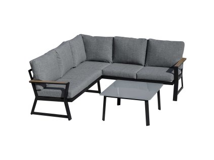Set zahradního nábytku Outsunny pro 4 osoby, pohovka ve tvaru L s polštáři, odkládací stolek, hliníkový venkovní nábytek šedý | Aosom.de
