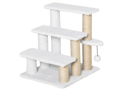 PawHut schody pro domácí mazlíčky se škrabadlem 3stupňové schody pro kočky schody pro psy schody pro domácí mazlíčky schody z dřevotřísky plyšové juty bílé 45x40x48 cm pro kočky a psy | Aosom.de
