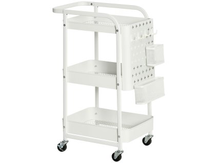 HOMCOM Vozík se zásuvkami 3-patrový kuchyňský regál na kolečkách do kuchyně a kanceláře, bílá ocel 51.5x32x75.6cm | Aosom.de