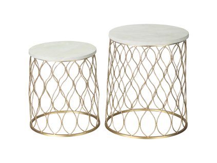 Outsunny sada 2 zahradních stolků stolky s retro designem drátěného koše kovový koš zahradní stolek venkovní Ø41x46cm ve zlaté a bílé barvě | Aosom.de