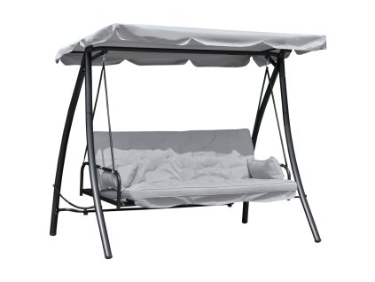Outsunny Hollywoodská houpačka Zahradní houpačka Houpací lavice s funkcí polohování, 3 místa, kov+polyester, bílá, 209 x 114 x 170 cm | Aosom