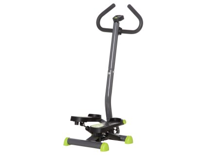 HOMCOM Hometrainer Stepper Fitness Swing Stepper s LCD displejem a rukojetí do 100 kg, ocel ABS, šedá a zelená, kompaktní rozměry 55 x 44 x 108 cm | Aosom.de