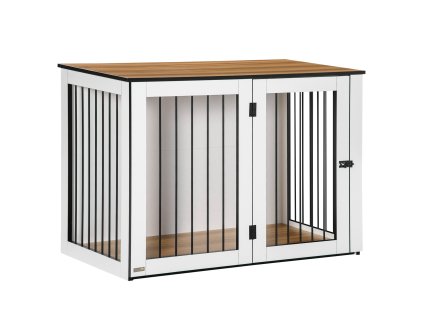 Klec pro psa PawHut, pro malé/střední psy, s uzamykatelnými dvířky, dřevotříska, 106x60x76cm, tmavý ořech+bílá| Aoso