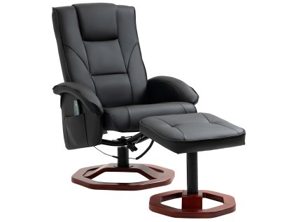 Masážní křeslo HOMCOM s podnožkou otočnou o 360°, polohovací křeslo s funkcí polohování z imitace kůže 73 x 83 x 106 cm pro relaxaci | Aosom.de