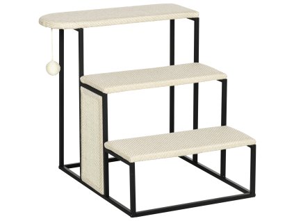 PawHut schody pro domácí mazlíčky 3stupňové schody pro kočky schody pro psy se škrabadlem a míčem na hraní z oceli a sisalu 51x54x53cm pro kočky a psy | Aosom.de