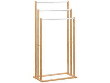 Volně stojící věšák na ručníky HOMCOM se 3 bambusovými lištami, přírodní, 48x25,8x94cm, ideální do koupelen a wellness | Aosom.de
