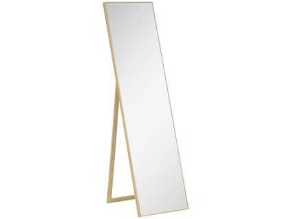 HOMCOM Stojací zrcadlo s dřevěnou strukturou Zrcadlo v plné délce Toaletní zrcadlo Make-up zrcadlo Stříbrná světle hnědá 40 x 35 x 147 cm do ložnice a předsíně | Aosom.de