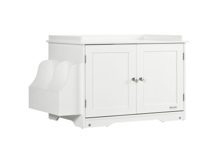 Skříňka pro kočky PawHut s nastavitelnou přepážkou a magnetickými dvířky, bílá 86x48x52cm pro stylové bydlení koček | Aosom.de
